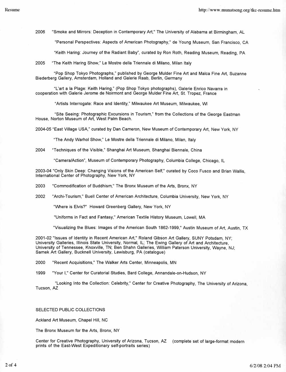 Tseng Kwong Chi's Resume, pg 2
